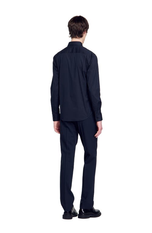 Sandro Seamless Stretch Button Up Shirt In Navy Blue
