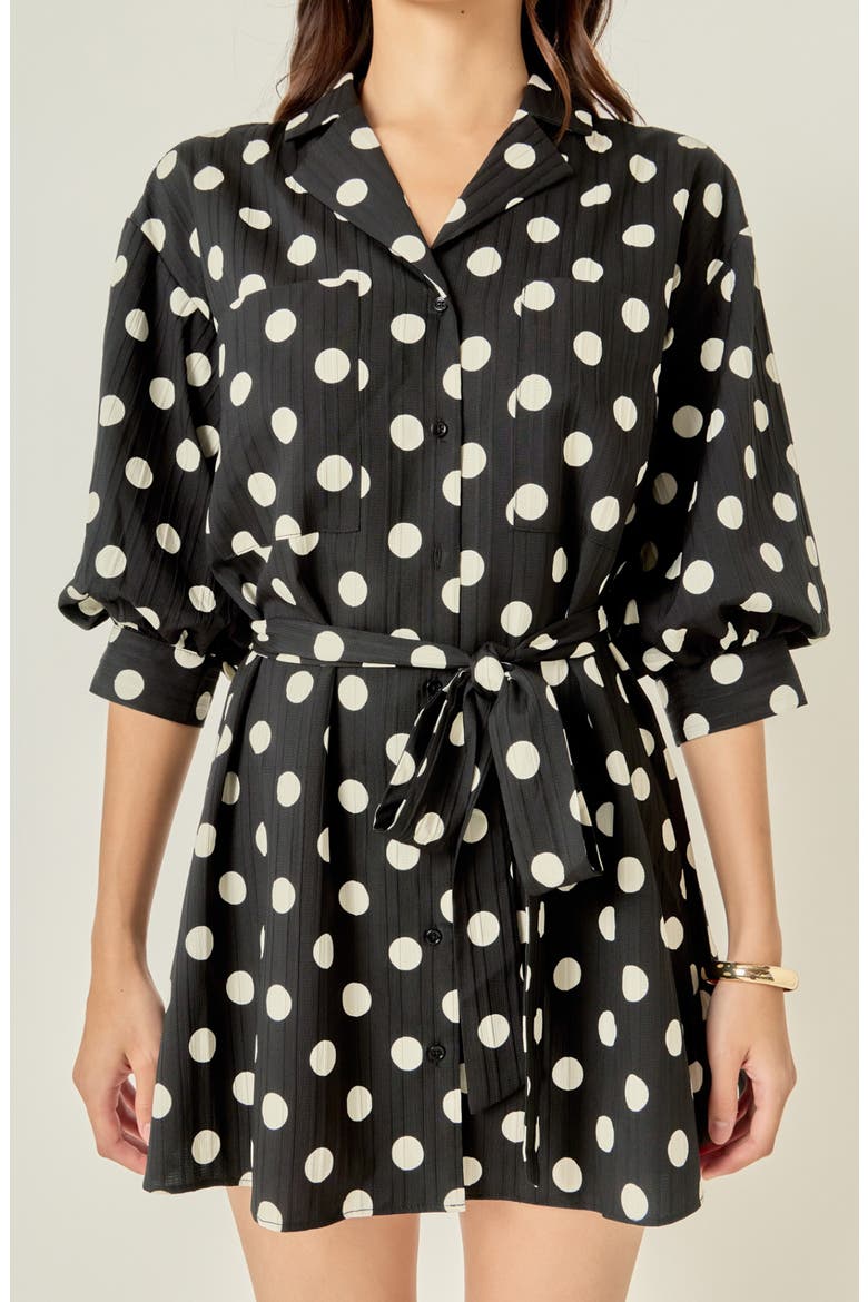 Belted Shirt Minidress, Alternate, color, BLACK