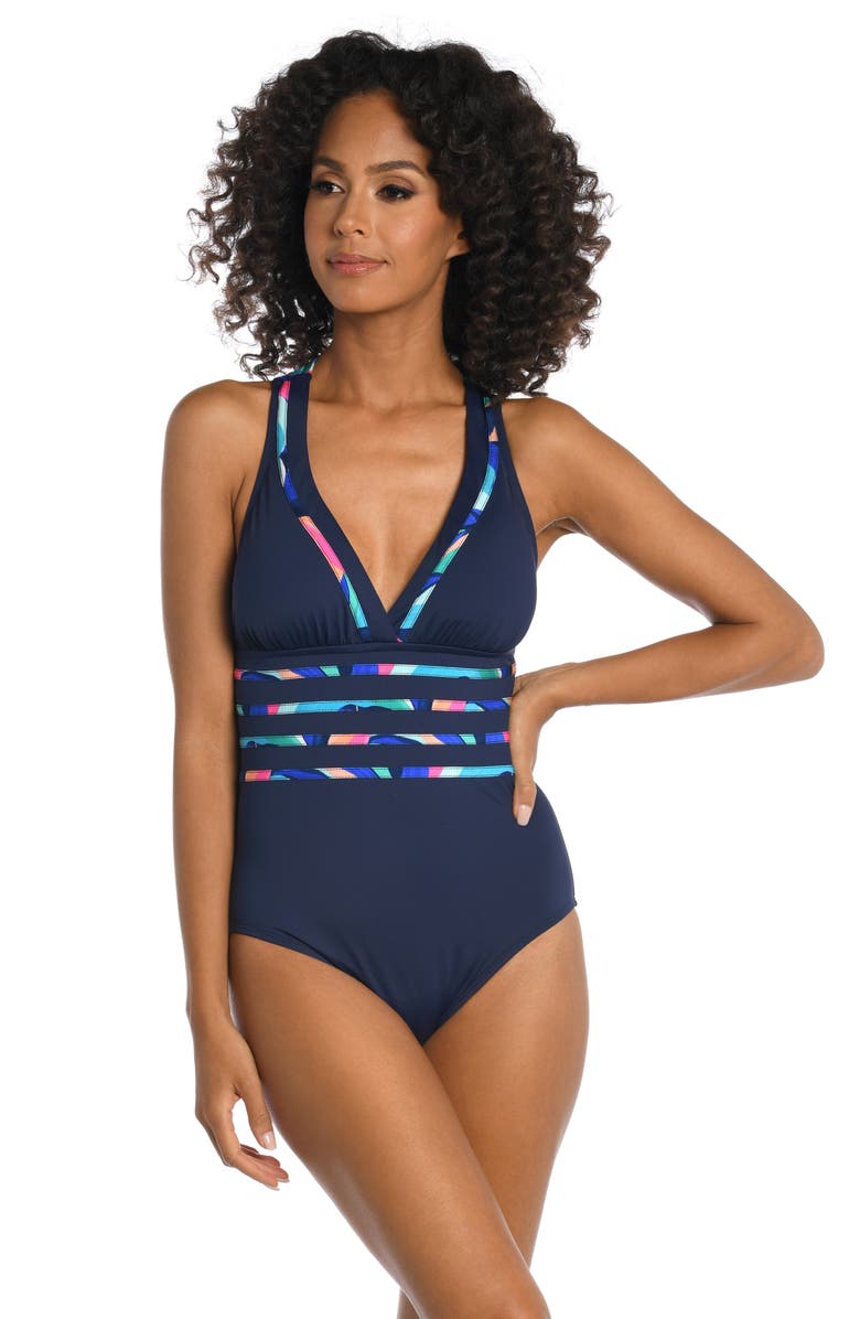 La Blanca Painted Cross Back One-Piece Swimsuit, Alternate, color, 