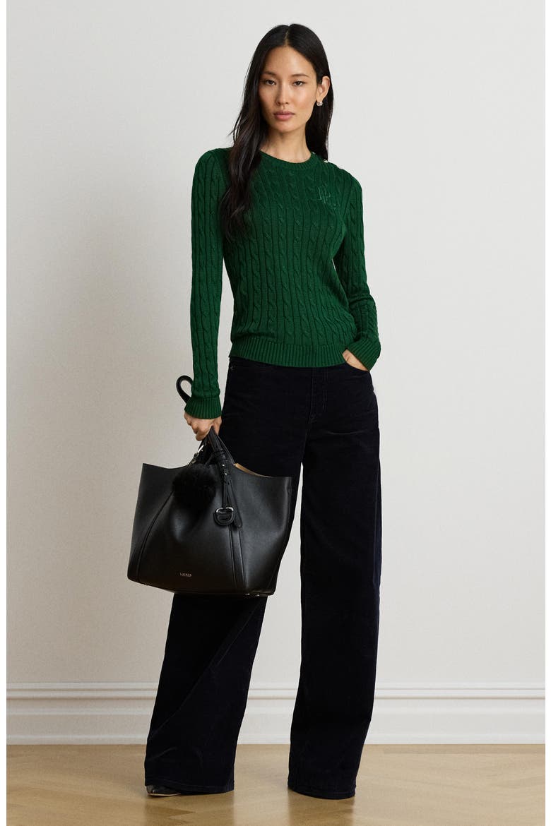 Button Trim Cable Knit Sweater, Alternate, color, GREEN