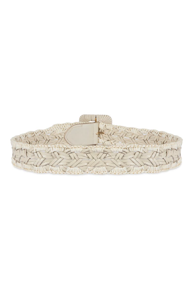 Woven Raffia & Leather Belt, Alternate, color, BONE