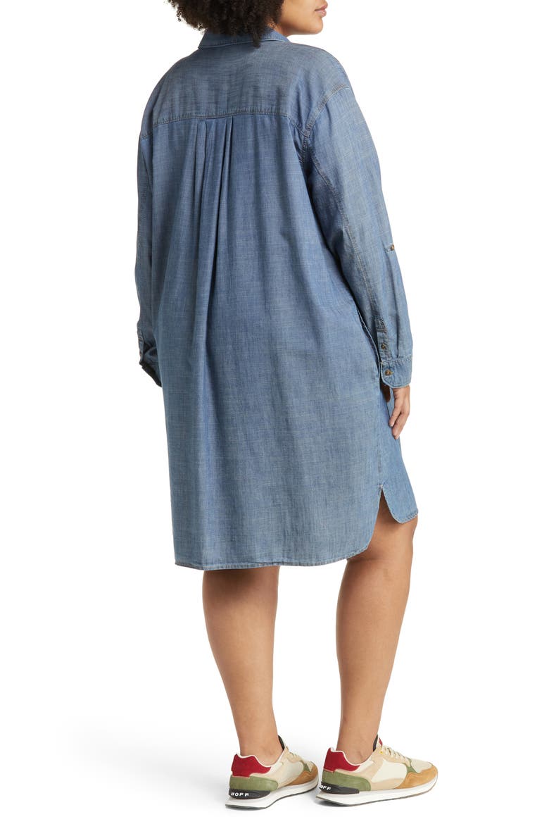 Roll Tab A-Line Chambray Shirtdress, Alternate, color, MEDIUM WASH