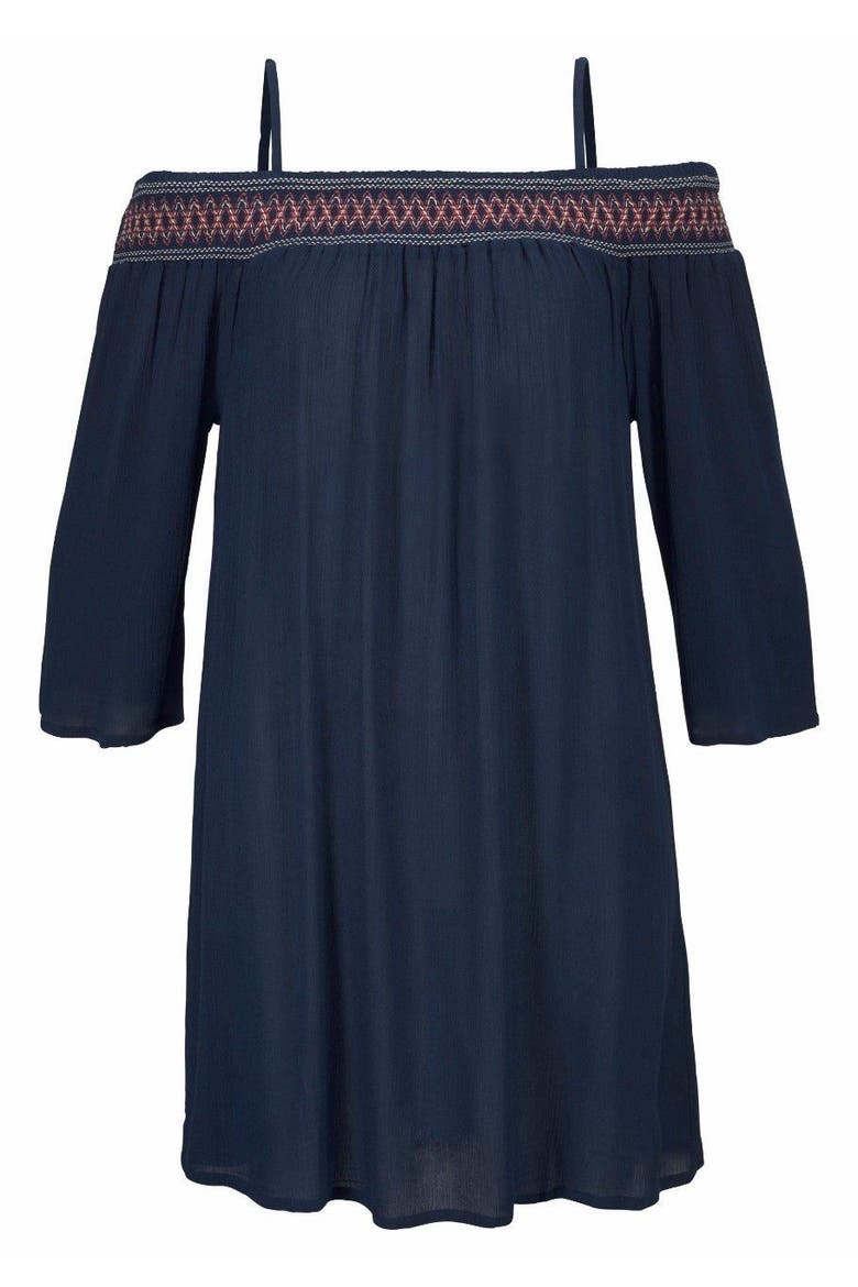 Embroidered Cold Shoulder Dress, Alternate, color, Navy