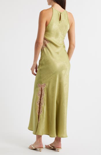 Lace Inset Sleeveless Satin Midi Dress