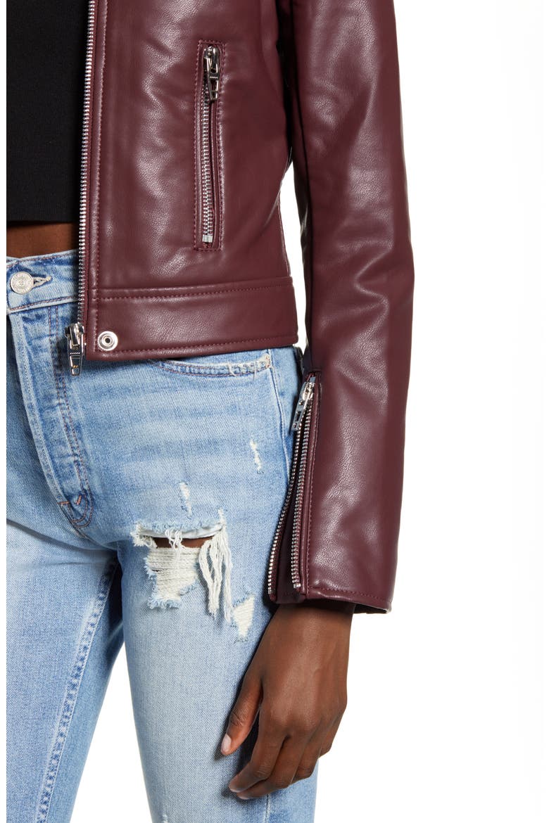 The Essentials Faux Leather Moto Jacket, Alternate, color, BURGUNDY