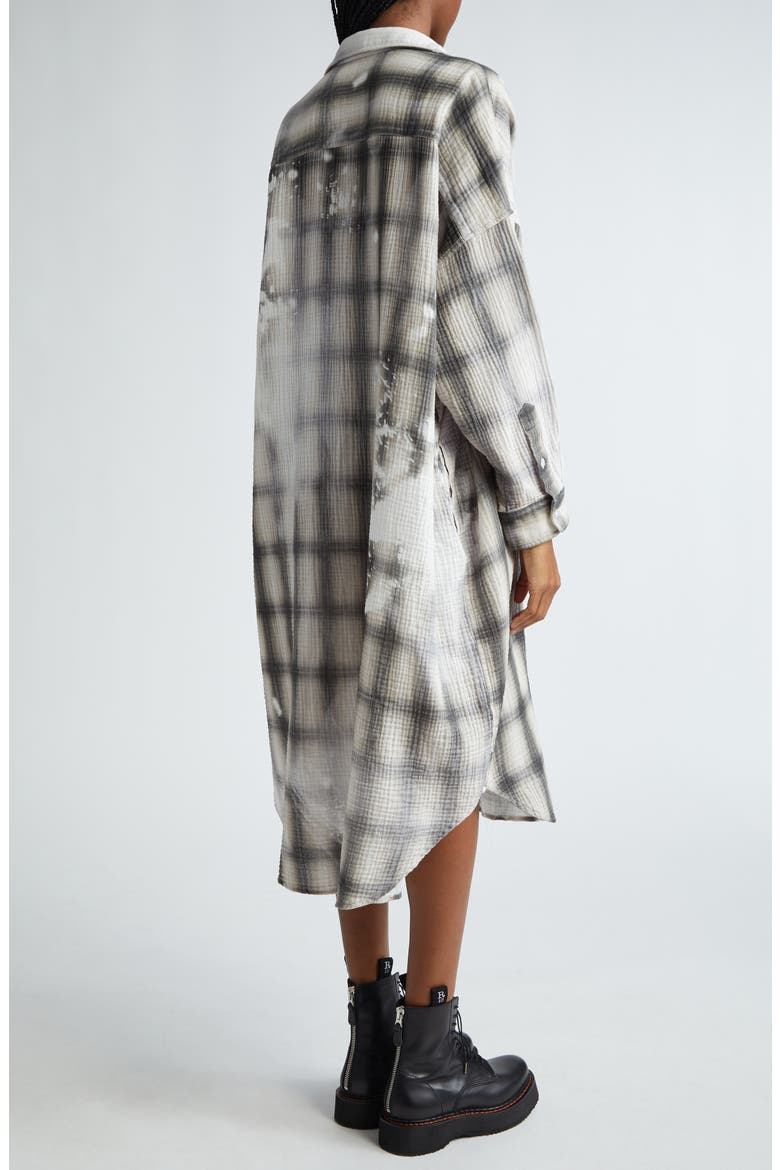 Jumbo Bleached Plaid Long Sleeve Cotton Gauze Midi Shirtdress, Alternate, color, BLEACHED GREY PLAID