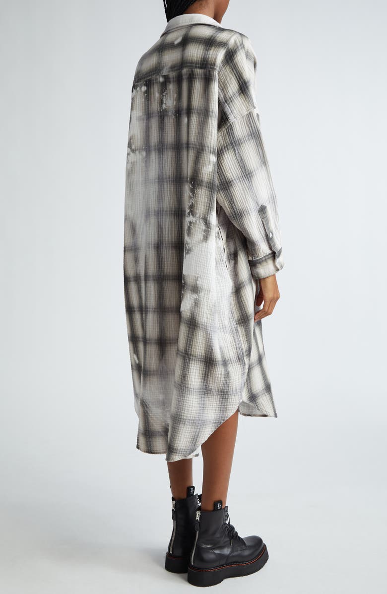 R13 Jumbo Bleached Plaid Long Sleeve Cotton Gauze Midi Shirtdress, Alternate, color, 