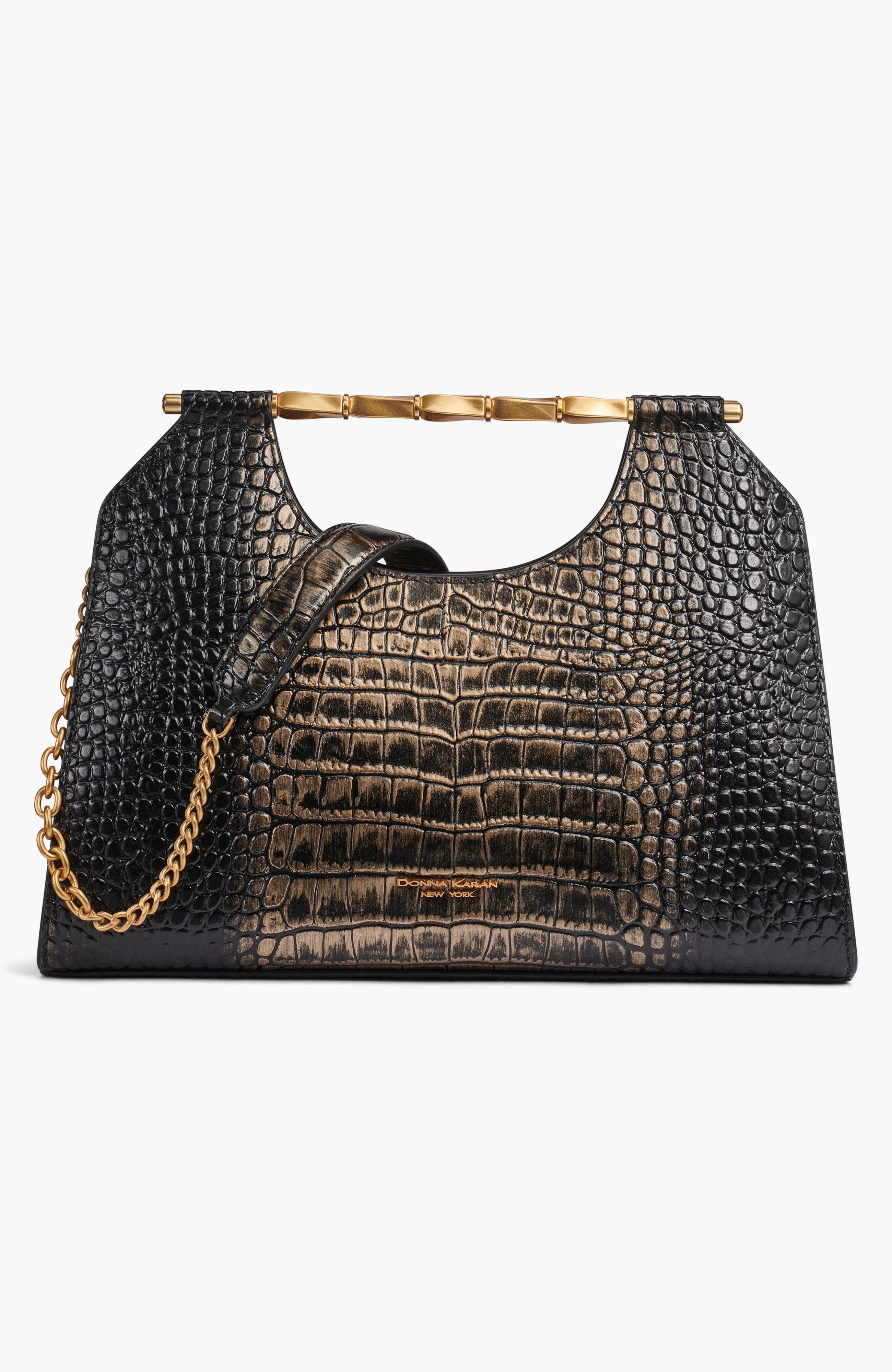 Donna Karan New York Commack Metallic Croco Clutch, Main, color, 