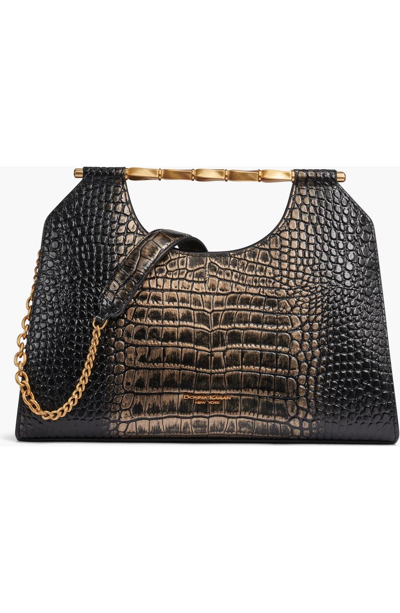 Donna Karan New York Commack Metallic Croco Clutch, Main, color, Black/Gold