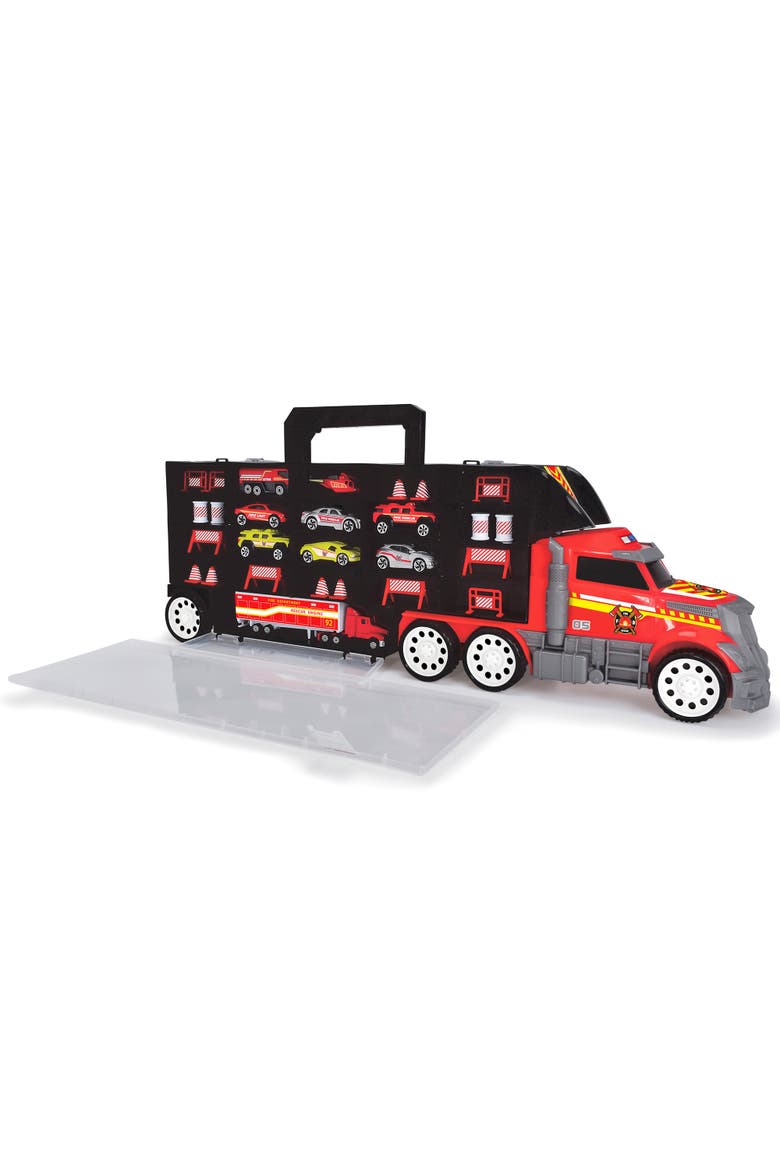Fire Truck Carry Case with 9 Cars and Accessories, Stores 42 Cars, Alternate, color, Multicolored