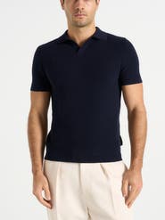 Manière De Voir Rowen Textured Knit Revere Polo Shirt
