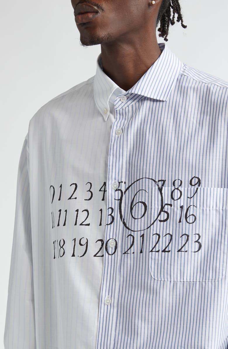 MM6 Maison Margiela Numeric Motif Stripe Asymmetric Cotton Poplin Shirt, Alternate, color, Stripes White/Beige/Blue