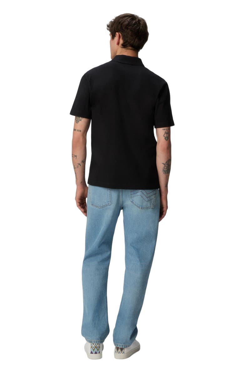 Missoni Solid Color Cotton Piqué Polo Shirt With Zigzag Embroidery And Contrasting Detail, Alternate, color, Black