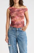 Madden Girl Printed One-Shoulder Mesh Top