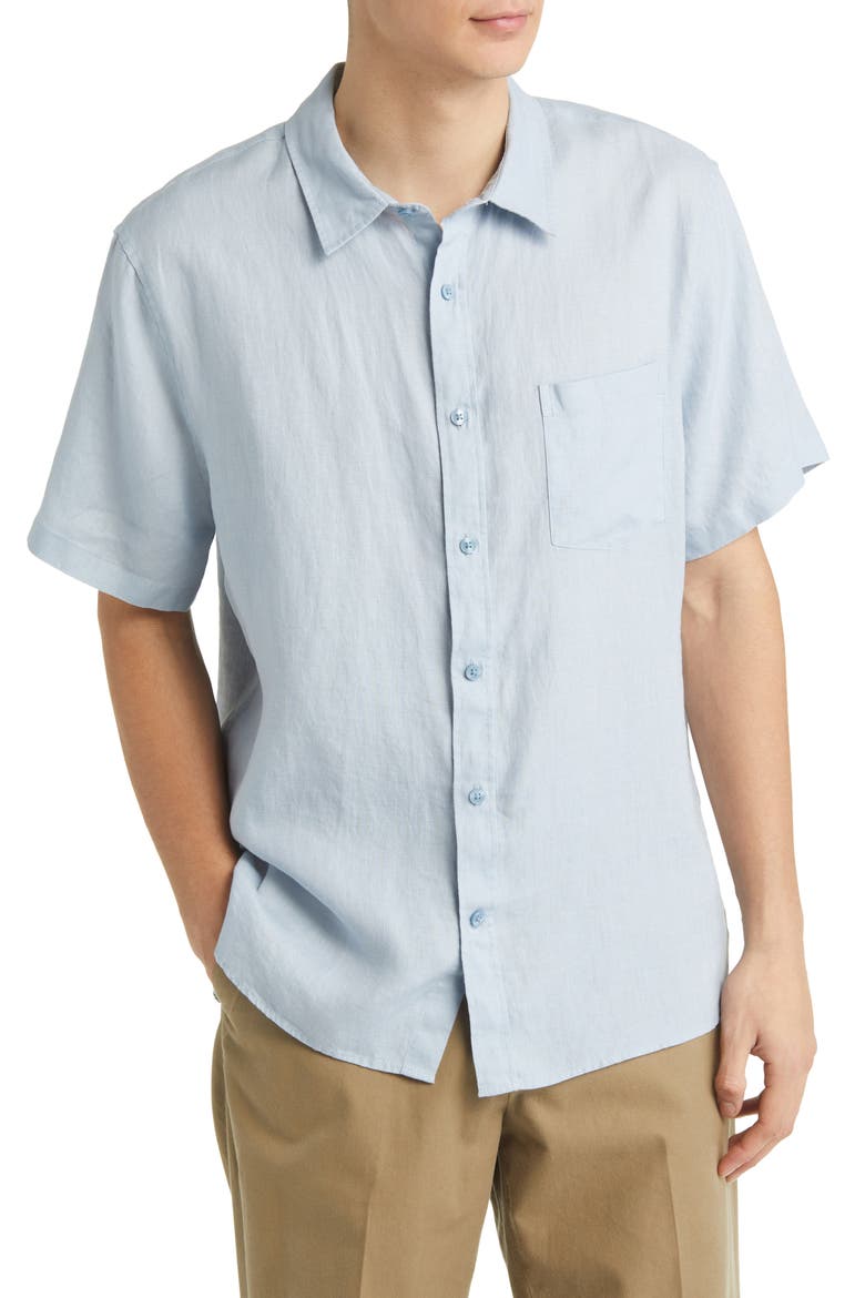 Classic Fit Short Sleeve Linen Shirt, Main, color, DK OXFORD BLUE