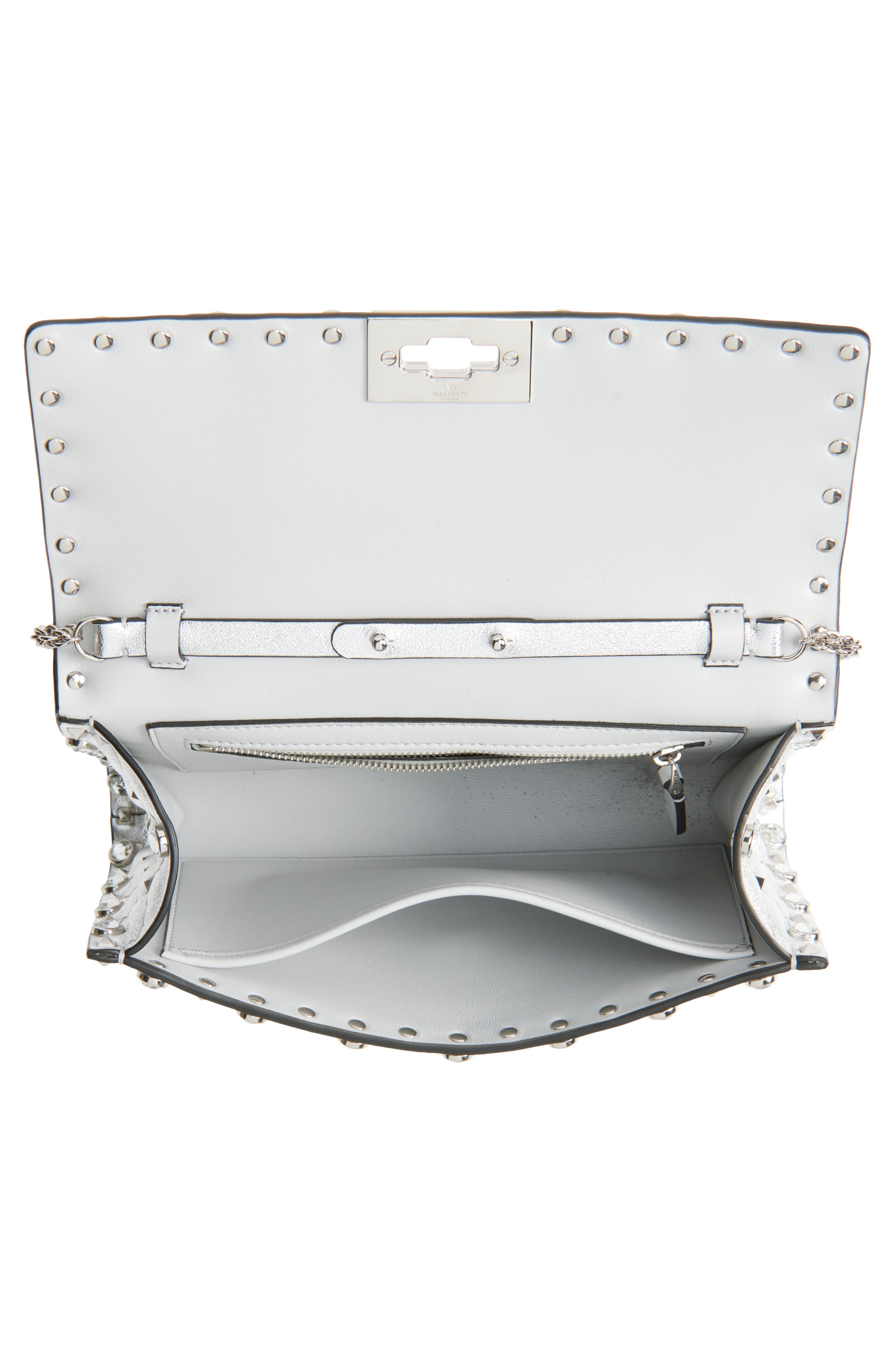 Valentino Garavani Small Rockstud Leather Shoulder Bag, Alternate, color, Silver Lilac