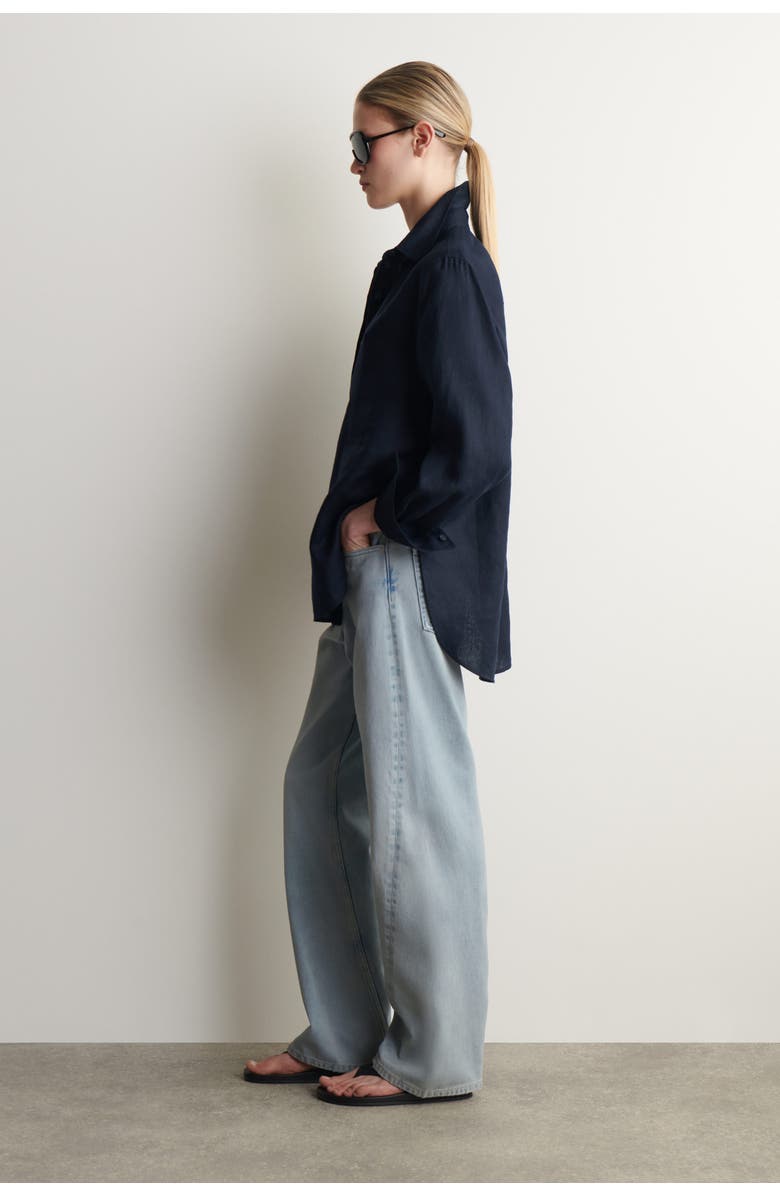 COS Button-down Collar Linen Shirt, Alternate, color, Navy
