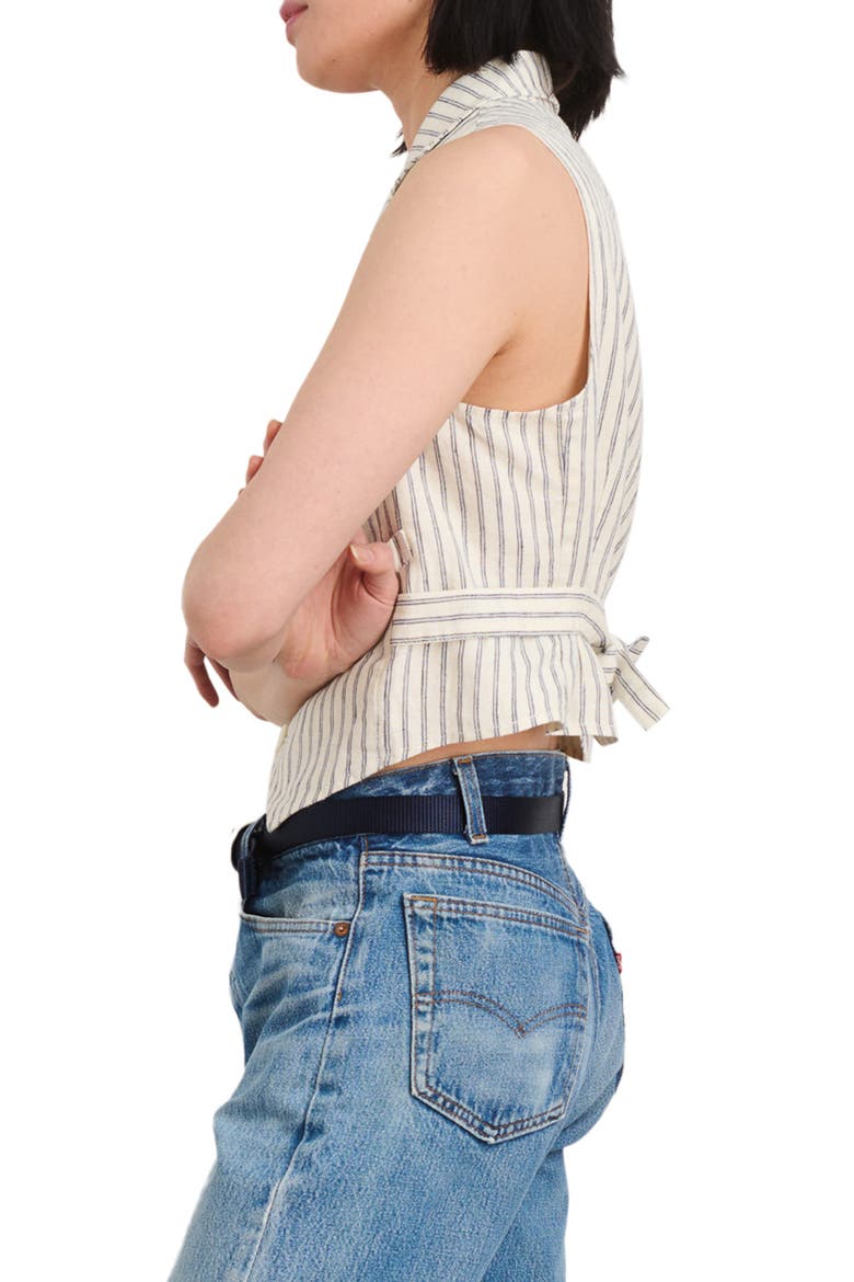 Mathilde Stripe Linen Vest, Alternate, color, NAVY DOUBLE STRIPE