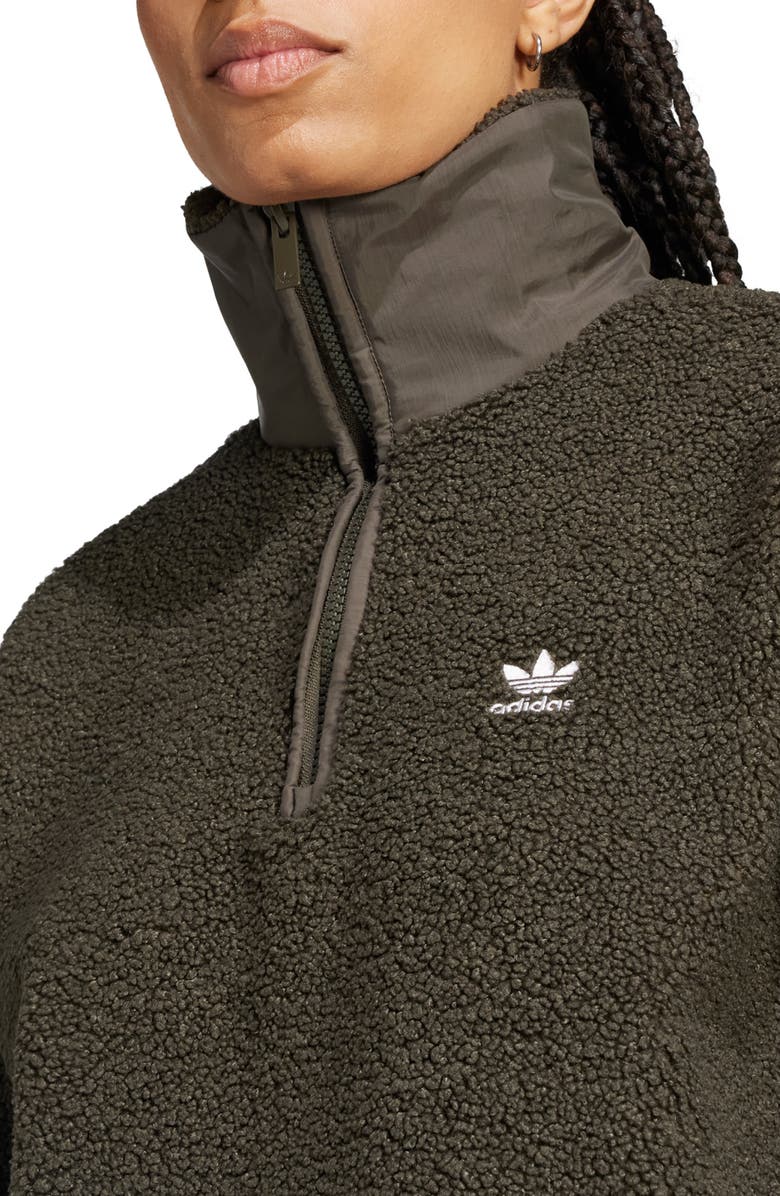 adidas Originals Half Zip Recycled Polyester Teddy Fleece Sweatshirt, Alternate, color, Shadow Olive