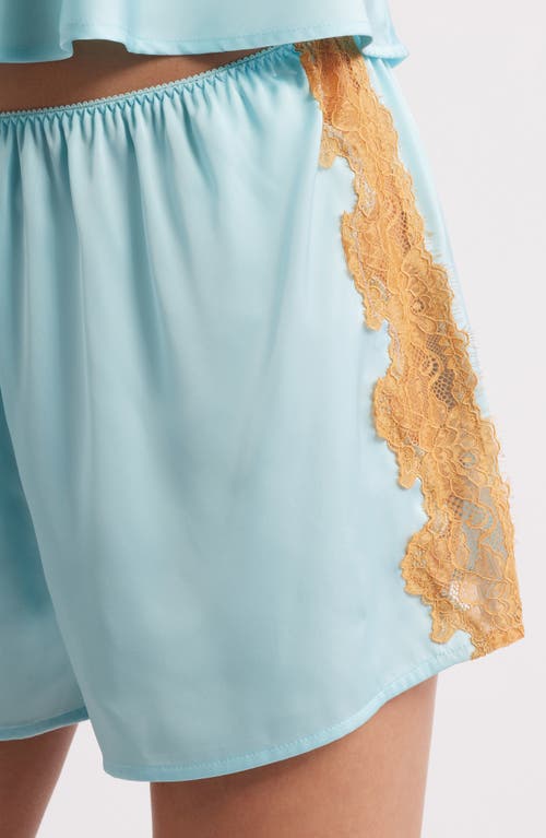 Open Edit Lace Trim Satin Short Pajamas In Blue