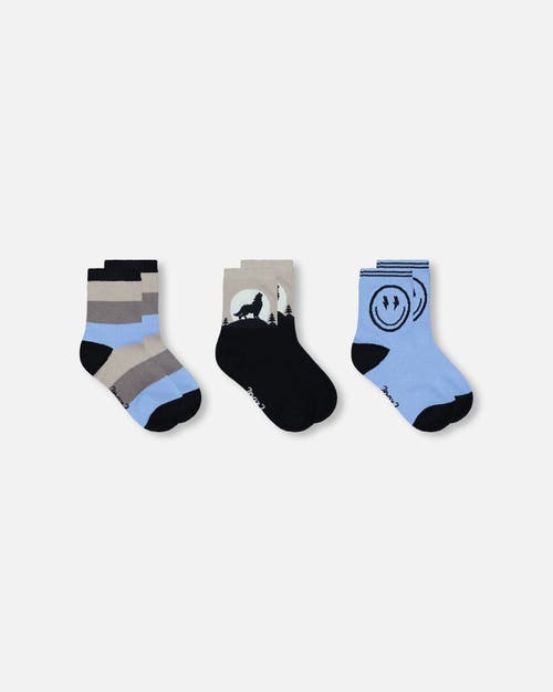 Deux Par Deux Boy 3-pack Knit Socks In Blue