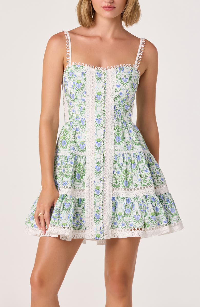 ASTR the Label Skye Floral Embroidery Detail Cotton Minidress, Alternate, color, Blue Green Floral