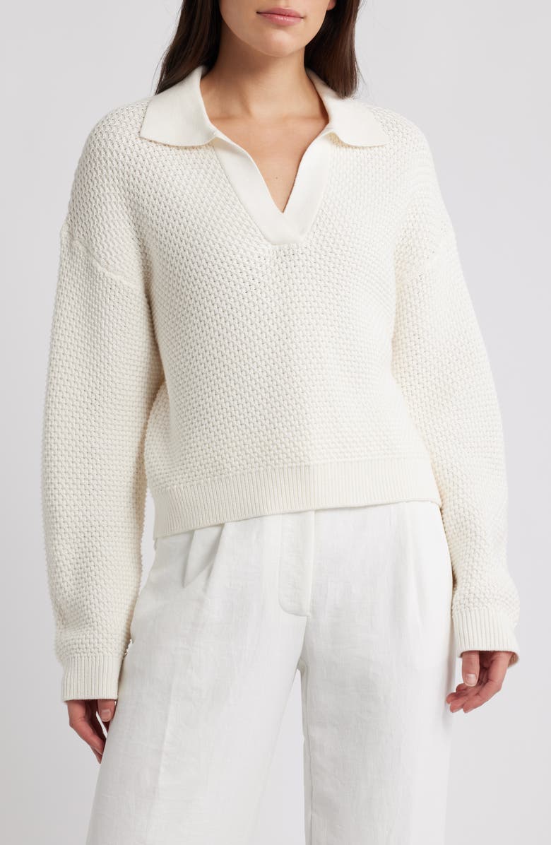 French Connection Remy Johnny Collar Sweater, Main, color, Summer White
