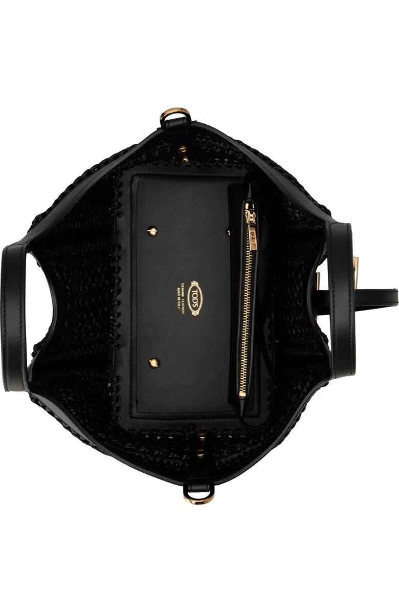 Tod
s Mini T Timeless Crochet Raffia
Leather Shopping Bag, Alternate, color, Nero