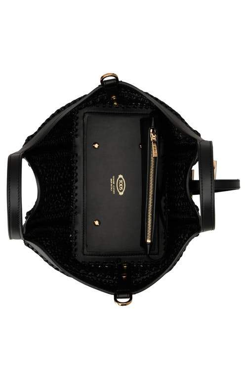 Tod's Mini T Timeless Crochet Raffia & Leather Shopping Bag In Nero