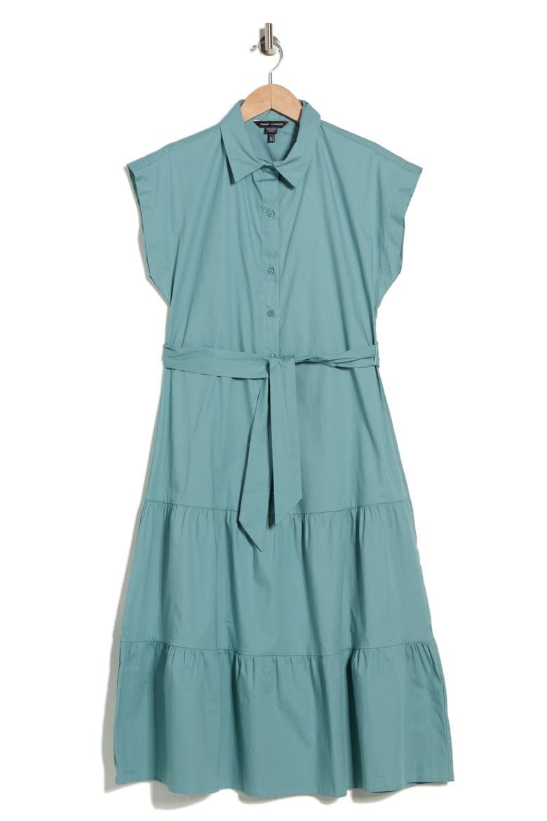 Tie Waist Stretch Cotton Shirtdress, Alternate, color, MINERAL BLUE