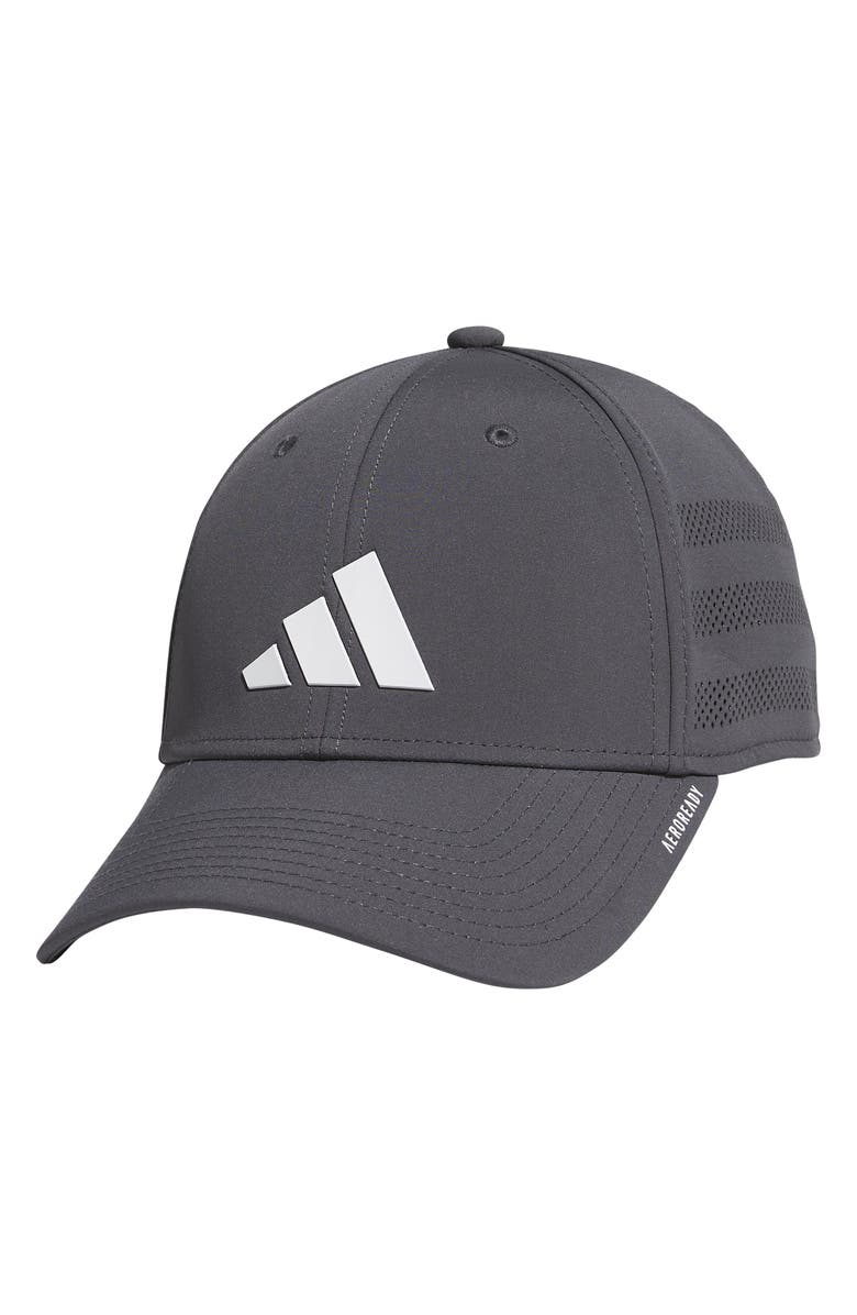 adidas Gameday 4 AEROREADY Stretch Fit Baseball Cap, Main, color, Grey Six/ White
