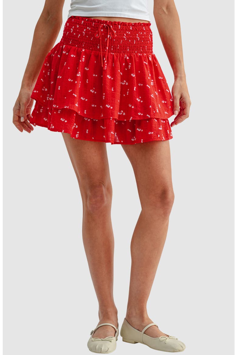 Smocked Waist Ruffle Miniskirt, Main, color, RED DITSY