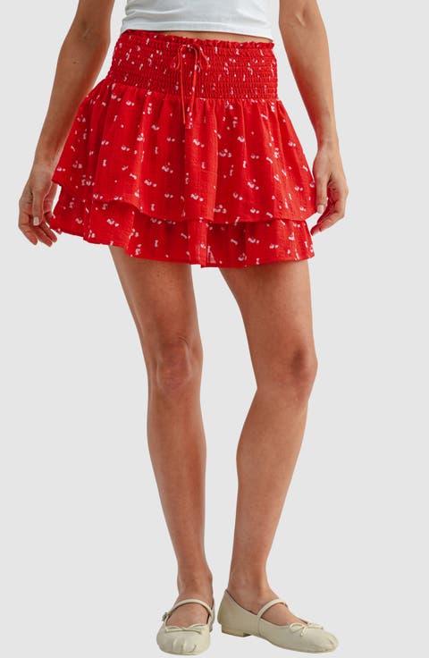 Smocked Waist Ruffle Miniskirt