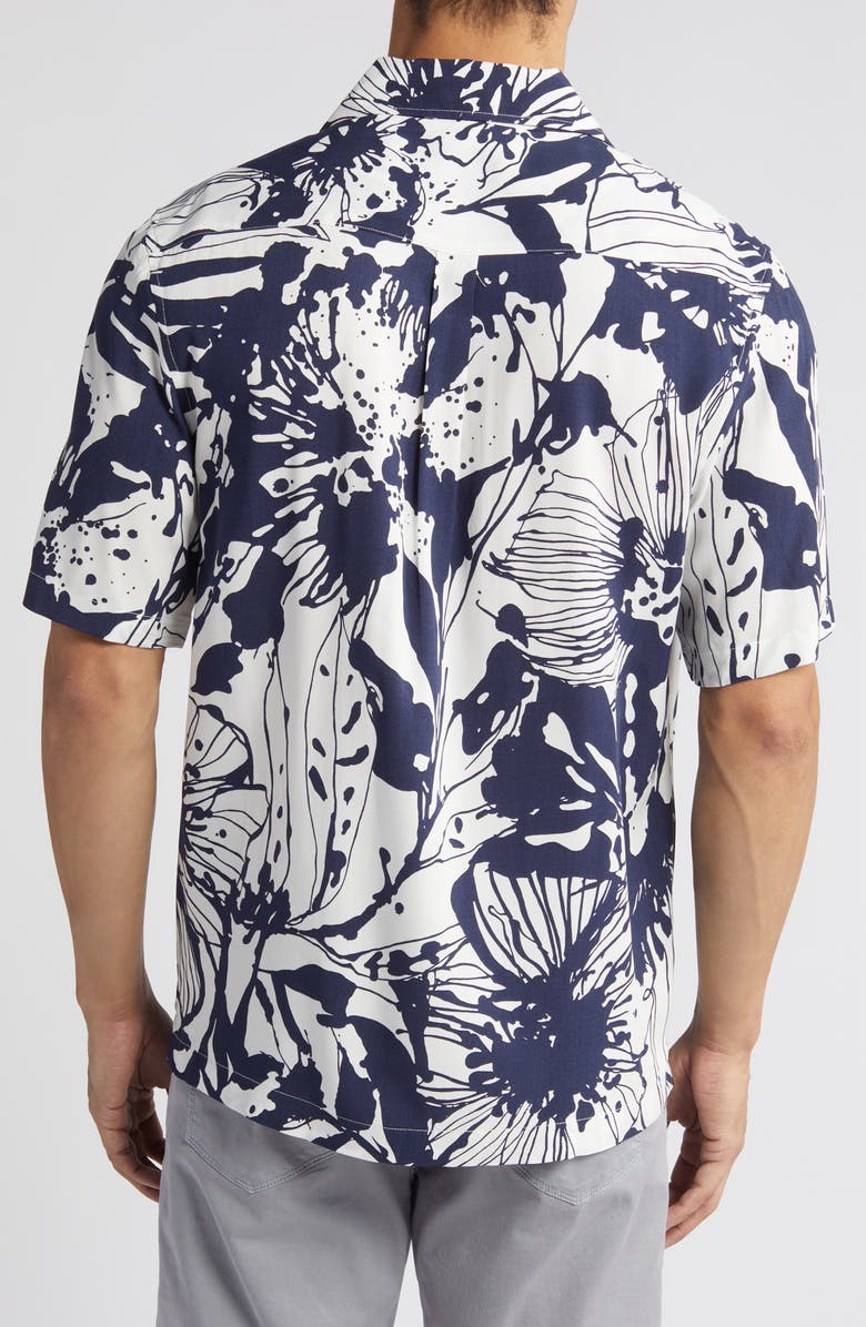 Bugatchi Julian Shaped Fit EcoVero<sup>™</sup> Abstract Floral Print Camp Shirt, Alternate, color, Navy