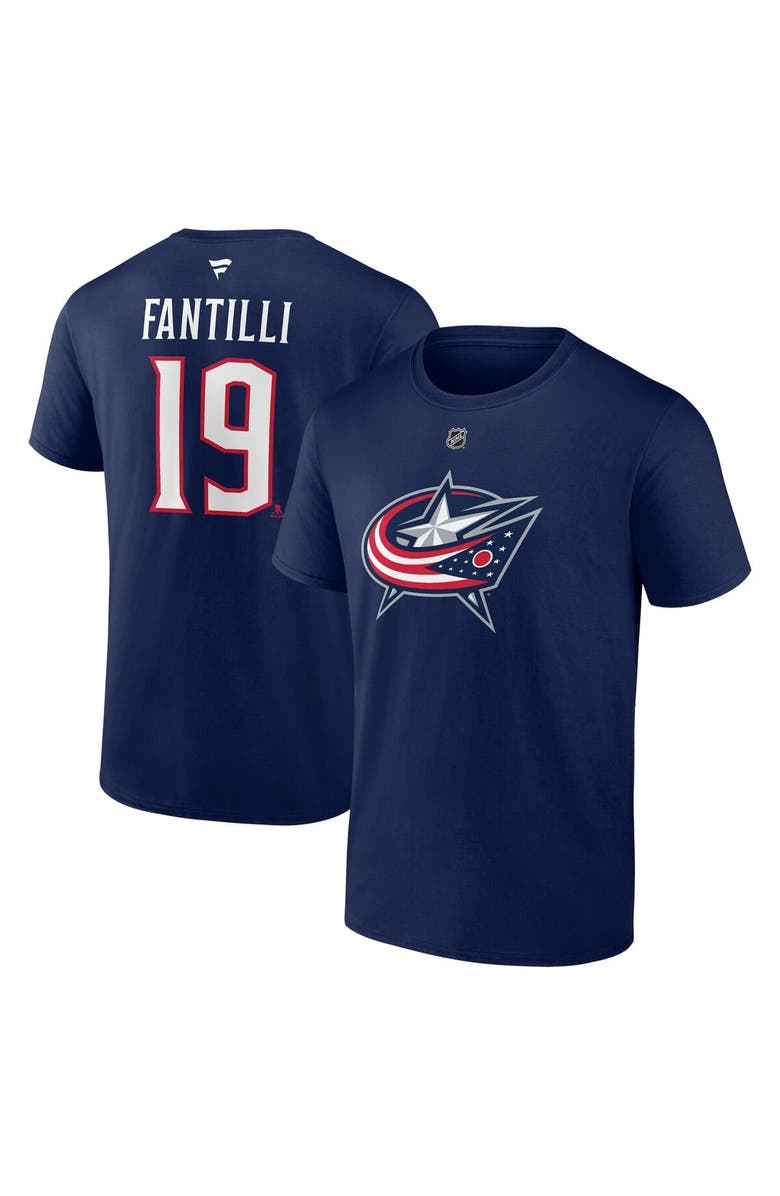 FANATICS Men's Fanatics Adam Fantilli Navy Columbus Blue Jackets Authentic Stack Name & Number T-Shirt, Main, color, Navy
