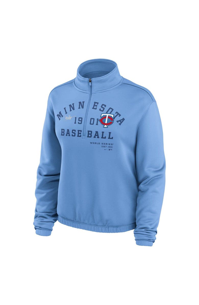 Nike Women's Nike Light Blue Minnesota Twins Rewind Splice Half-Zip Semi-Cropped Bubble Hem Sweatshirt, Alternate, color, Light Blue