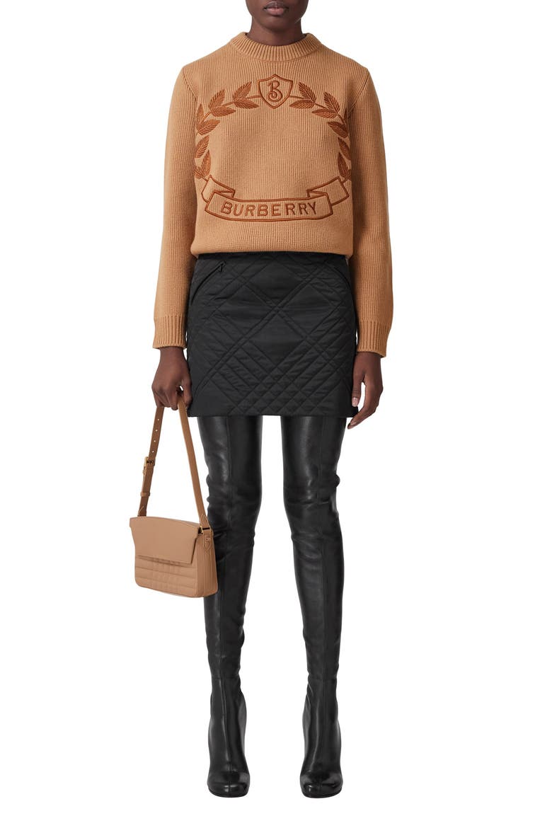 Women's Embroidered Crest Wool & Cashmere Sweater, Alternate, color, WARM FAWN