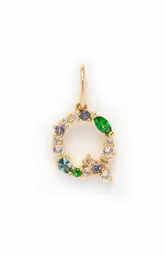 Solid 9K Gold & Semiprecious Stone Initial Charm