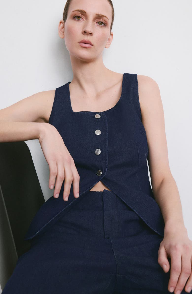 MANGO Square Neck Denim Vest, Alternate, color, Open Blue