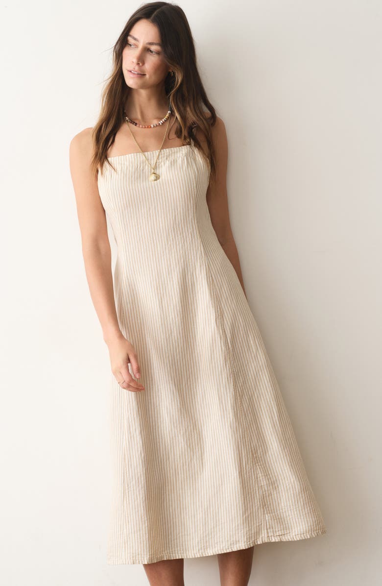 Marine Layer Luca Stripe Linen Blend Midi Dress, Alternate, color, Sand Stripe