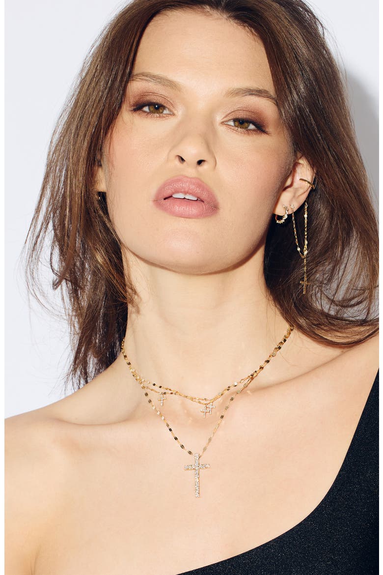 14K Gold Mini Diamond Cross Pendant Necklace, Alternate, color, YELLOW GOLD