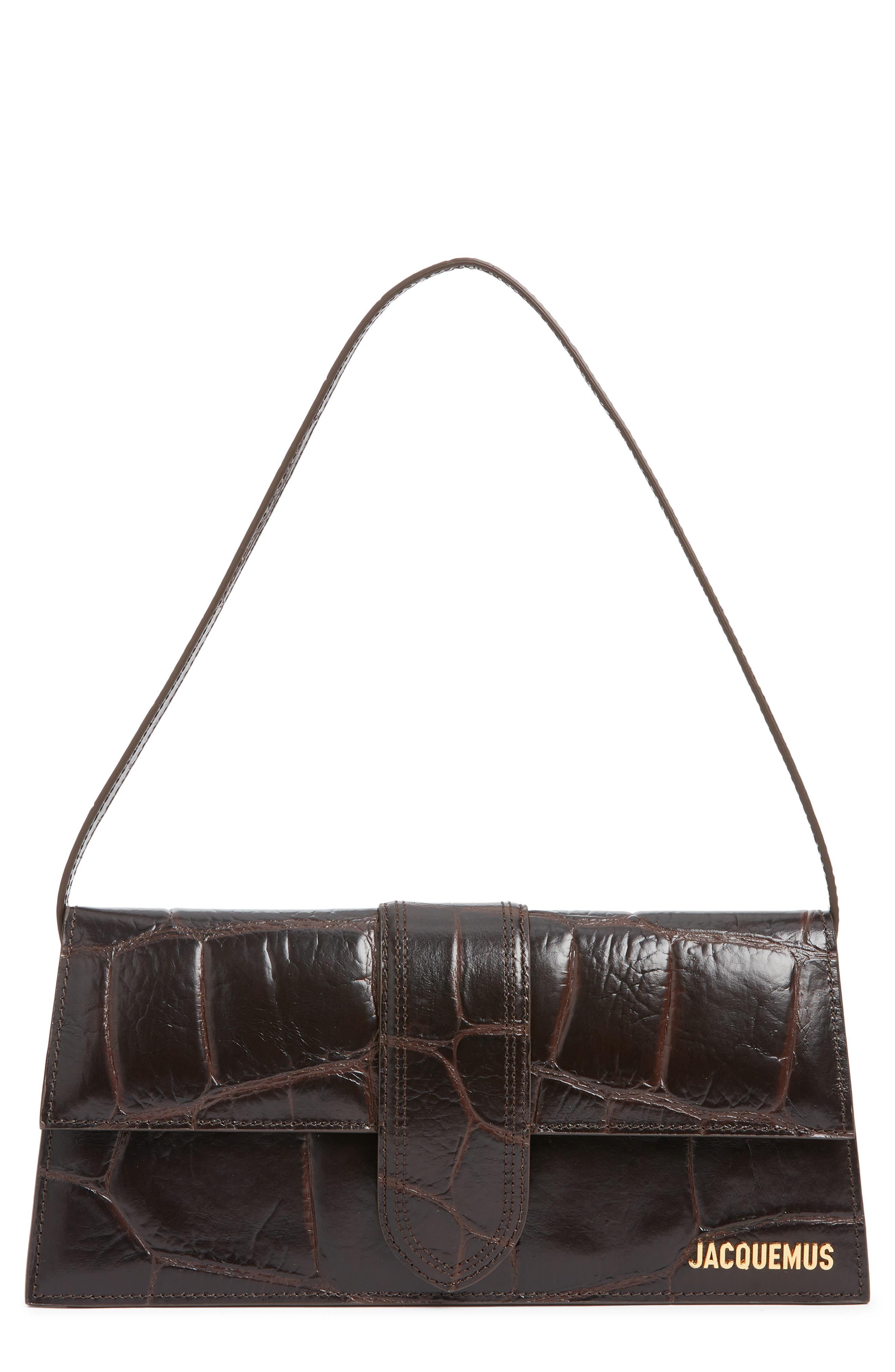Jacquemus Le Bambino Croc Embossed Leather Shoulder Bag, Main, color, Dark Brown 880