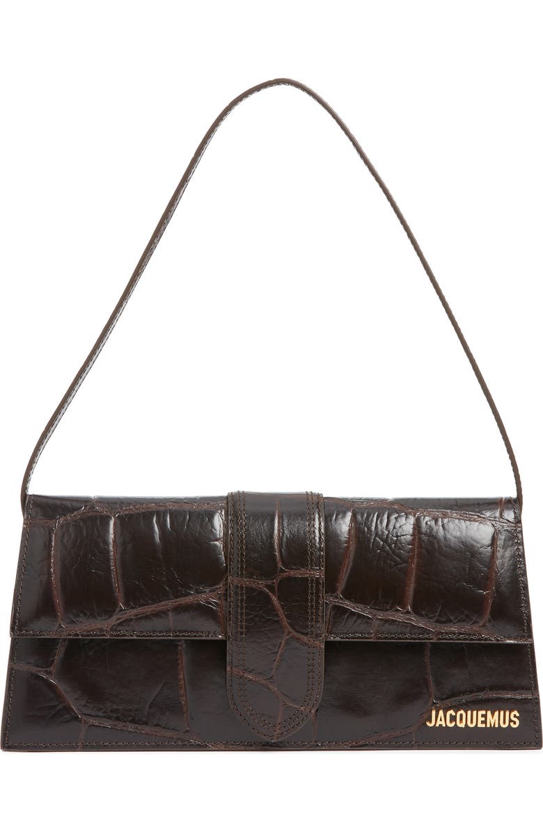 Jacquemus Le Bambino Croc Embossed Leather Shoulder Bag, Main, color, Dark Brown 880