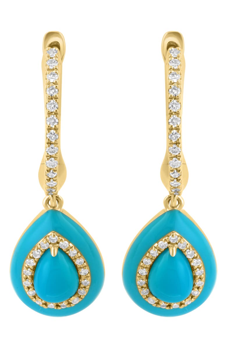 EFFY 14K Yellow Gold Diamond & Turquoise Teardrop Huggie Hoop Earrings - 0.23ct., Alternate, color,
