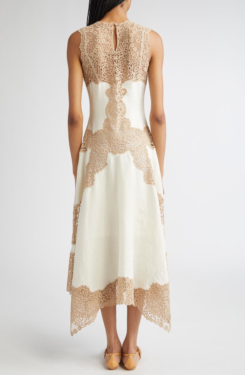 Ulla Johnson Arlette Lace Detail Handkerchief Hem Linen Dress, Alternate, color,