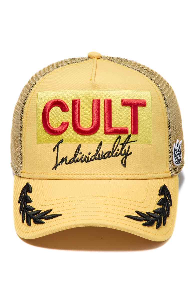 Racing Logo Trucker Hat, Alternate, color, YELLOW GOLD