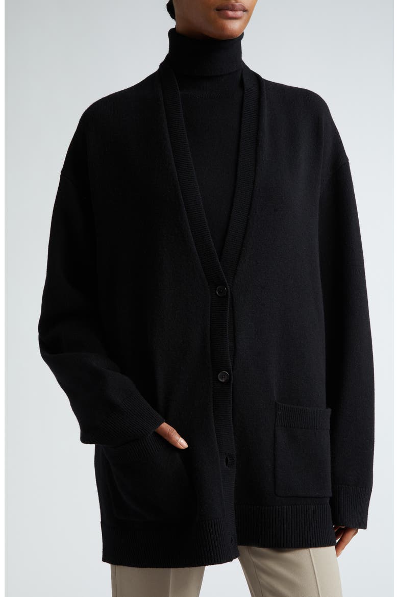 Oversize Cashmere Cardigan, Alternate, color, BLACK