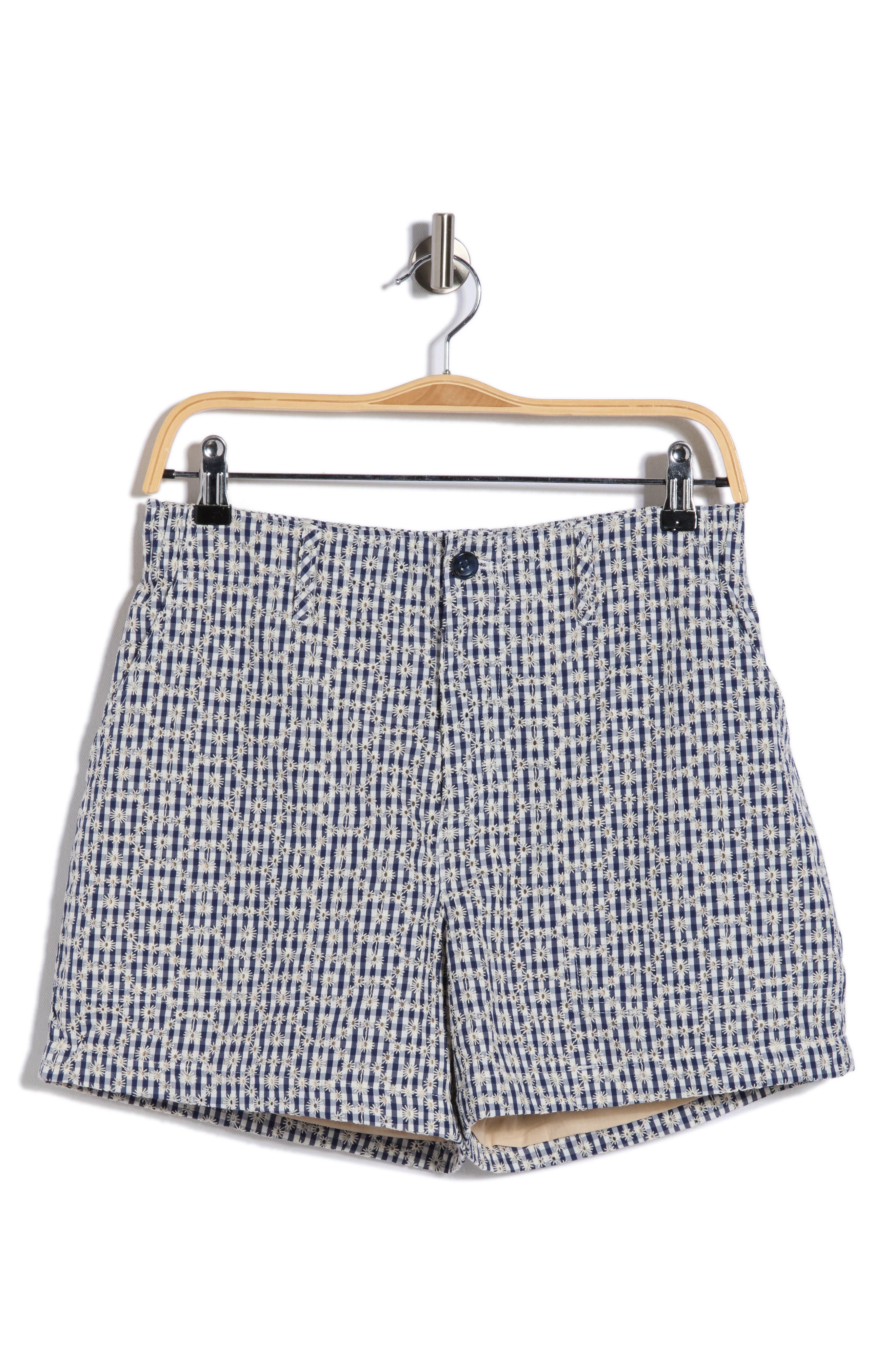 Sanctuary Socialize Gingham Embroidered Eyelet Cotton Shorts