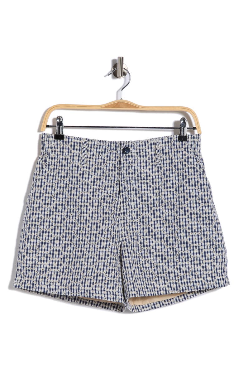 Socialize Gingham Embroidered Eyelet Cotton Shorts, Alternate, color, NAVY BLUE CHECK EYELET