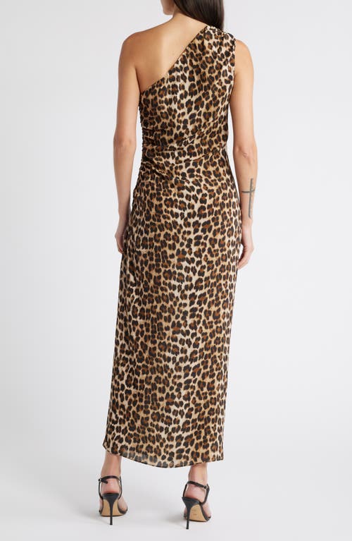 Shop Mango Leopard Print One-shoulder Dress In Light Beige
